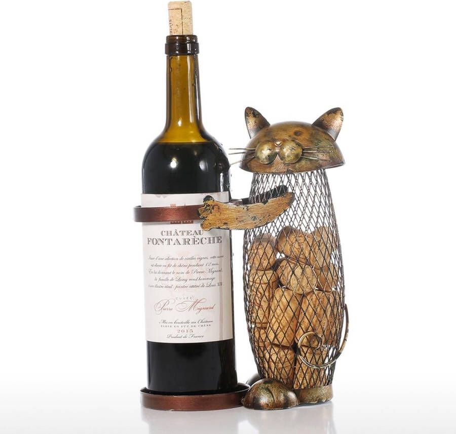 Wijnflessenhouder kattenwijnhouder metalen sculptuur kattendecoratie kattenvormige wijnhouder wijnrek voor woondecoratie interieurdecoratie handwerk dier ornament ijzer handwerk cadeau