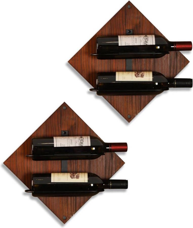 Wijnhouder van hout voor wandmontage hangende wijnrek organizer voor 2 alcoholflessen flessenrek wijnflessenrek voor thuis keuken bar wanddecoratie 2 stuks