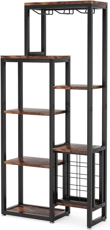 Cleo Wijnrek Drankkast Wijnkast Wijnglashouders Flessenhouders Industrieel Hout en metaal 175x80x31.5