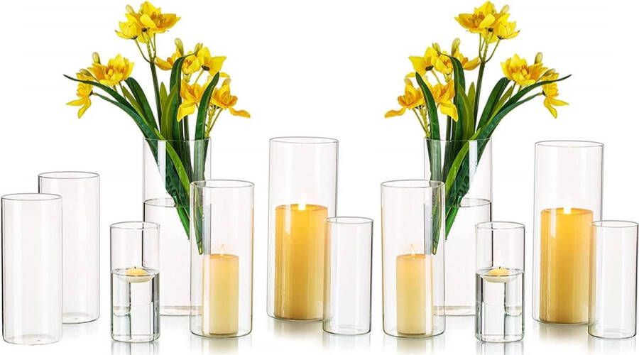 Windlicht glazen bloemenvaas modern set van 12 kaarsenhouders glazen vaas voor drijvende kaarsen stompkaarsen theelicht evenement woonkamer eettafel bruiloft centerpieces decoratie