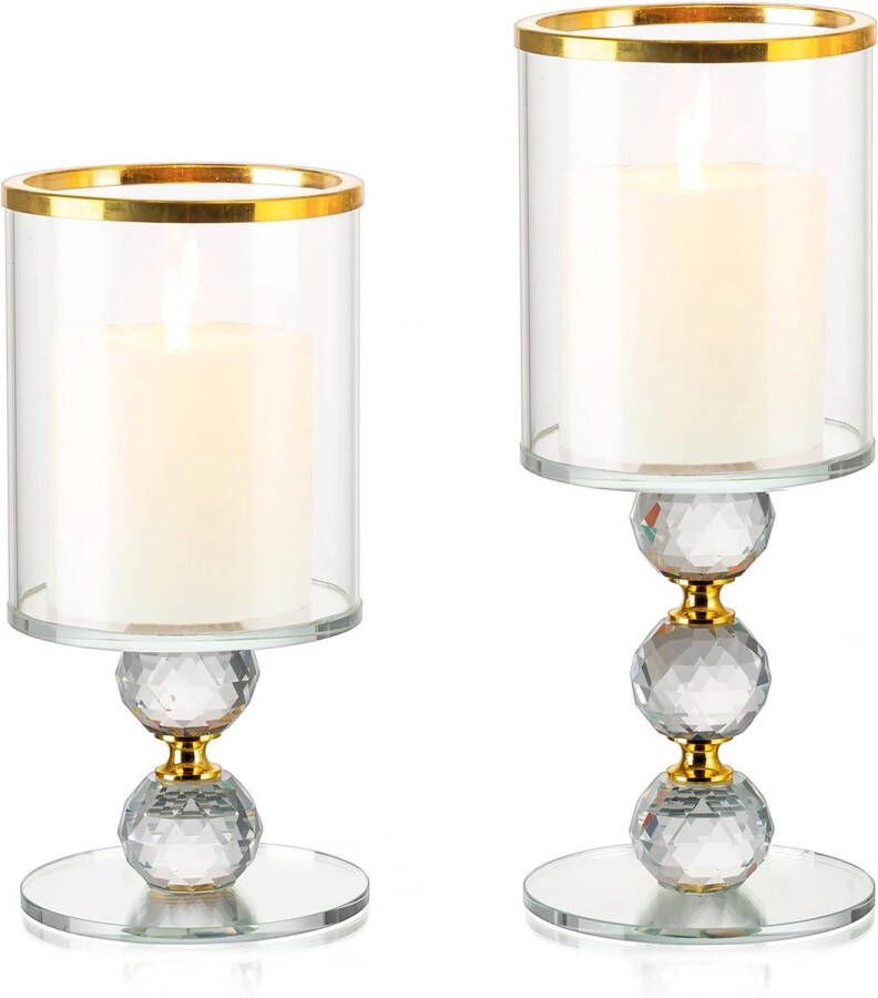 Windlichten glazen kandelaar decoratie goud: set van 2 kristallen kandelaars grote decoratie woonkamer bruiloft tafel Kerstmis kandelaar voor stompkaarsen