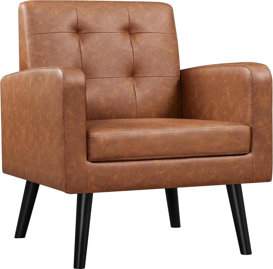 Wing fauteuil met comfortabele rugleuning gestoffeerde stoel tot 136 kg belastbaar televisiestoel voor woonkamer slaapkamer fauteuil 1 retro bruin