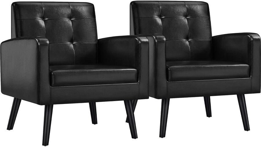 Wing fauteuil met comfortabele rugleuning gestoffeerde stoel tot 136 kg belastbaar televisiestoel voor woonkamer slaapkamer stoel 2 zwart