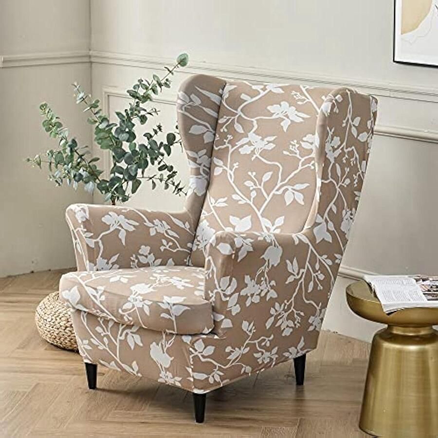 Wingback stoelhoezen elastisch meubelbeschermer 2 stuks witte bloesemtak spandex
