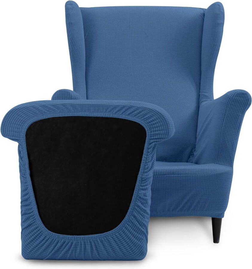 Wingstoelhoes bevat 1 stoelhoes en 1 stoelovertrek stretch antislip afneembare stoelhoes wasbaar (type B denim blauw)