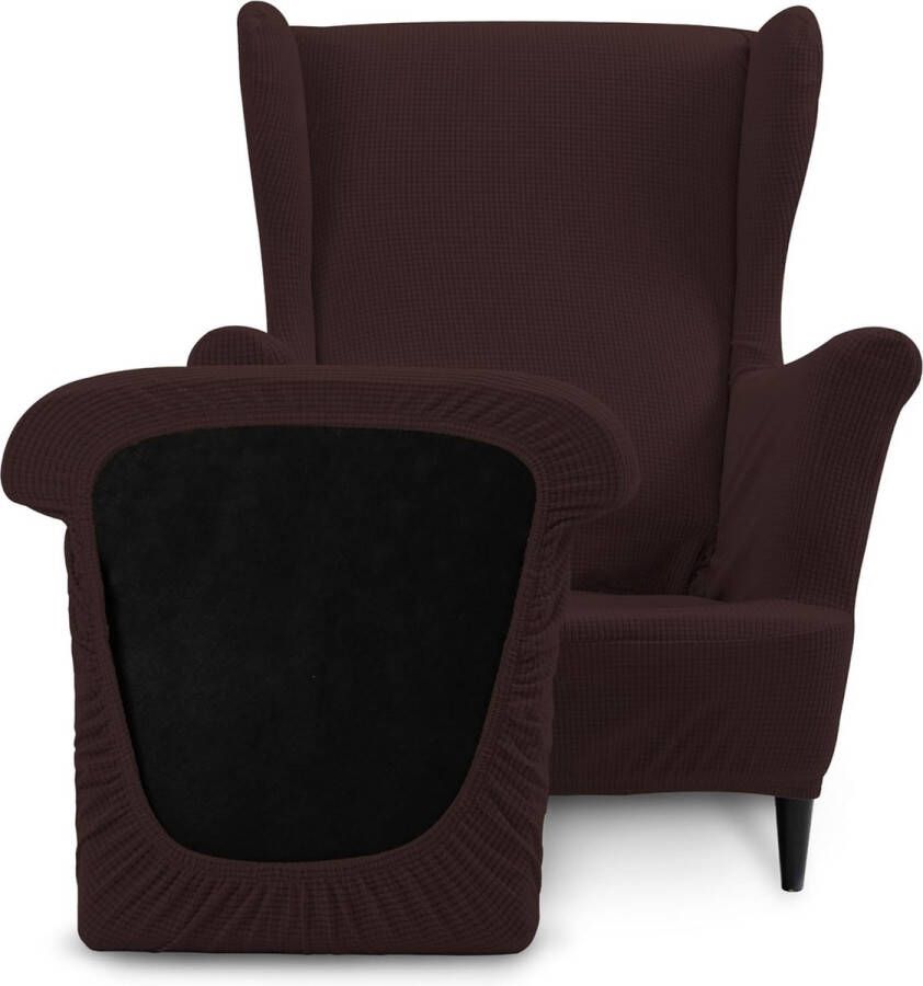Wingstoelhoes inclusief 1 stoelhoes en 1 stoelovertrek stretch antislip afneembare stoelhoes wasbaar (type B chocolade)