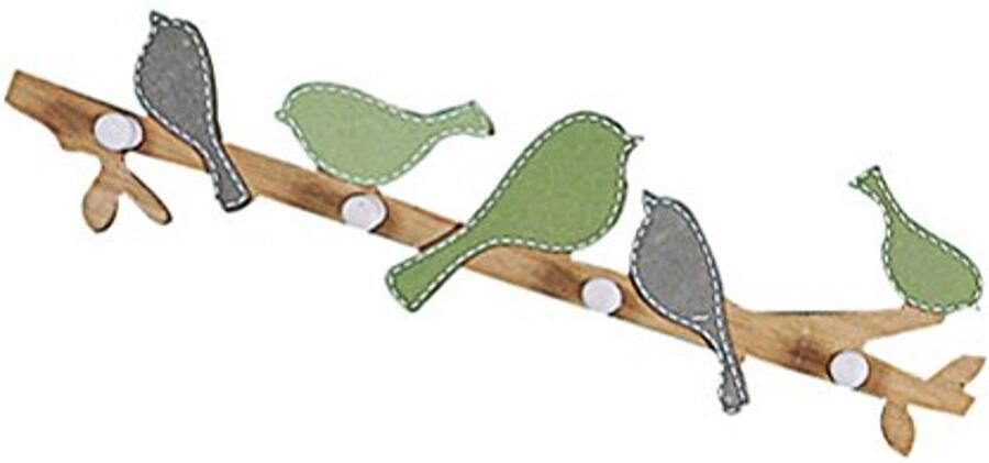 WINOMO wandkapstok met haken van hout vogels decoratie wandhanger groen