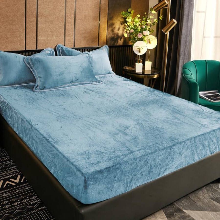 Winter Hoeslaken 140 x 200 cm Lichtblauw Blauw Pluche Warm Fluweel Knuffelig Bedlaken 140 x 200 cm Boxspring Bed Handdoek Hoeslaken Fleece Flanel Hoeslakens voor Hoge Matrassen tot 25-30 cm