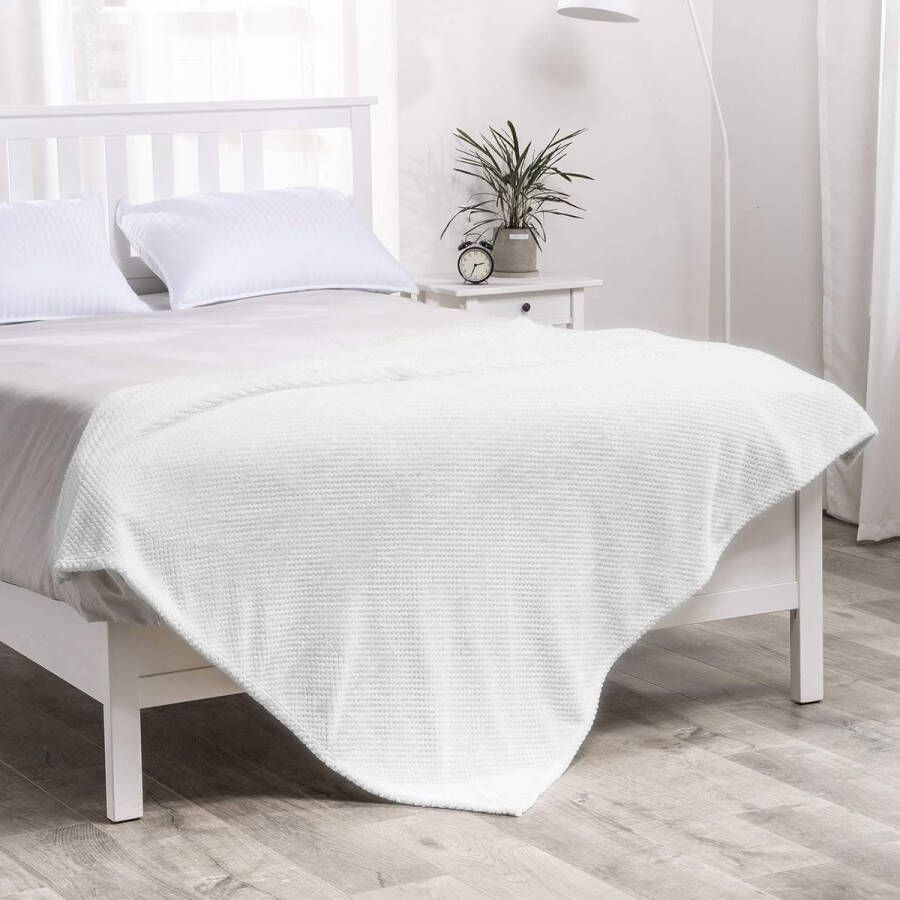 Winterdeken flanel granulaatpatroon 1 stuk zeer zacht comfortabel duurzaam warm voor bank stoel rust- en dutje 150 x 200 cm wit
