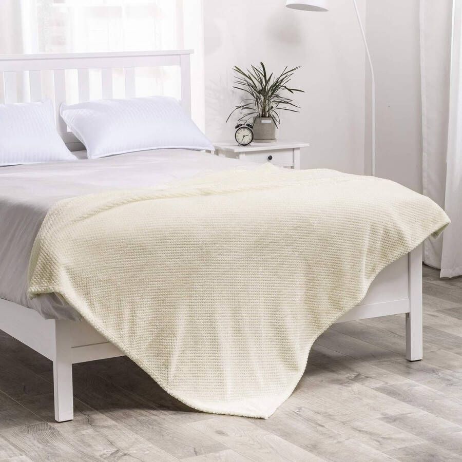 Winterdeken flanel granulaatpatroon 1 stuk zeer zacht comfortabel duurzaam warm voor bank stoel rust- en dutje 220 x 240 cm beige