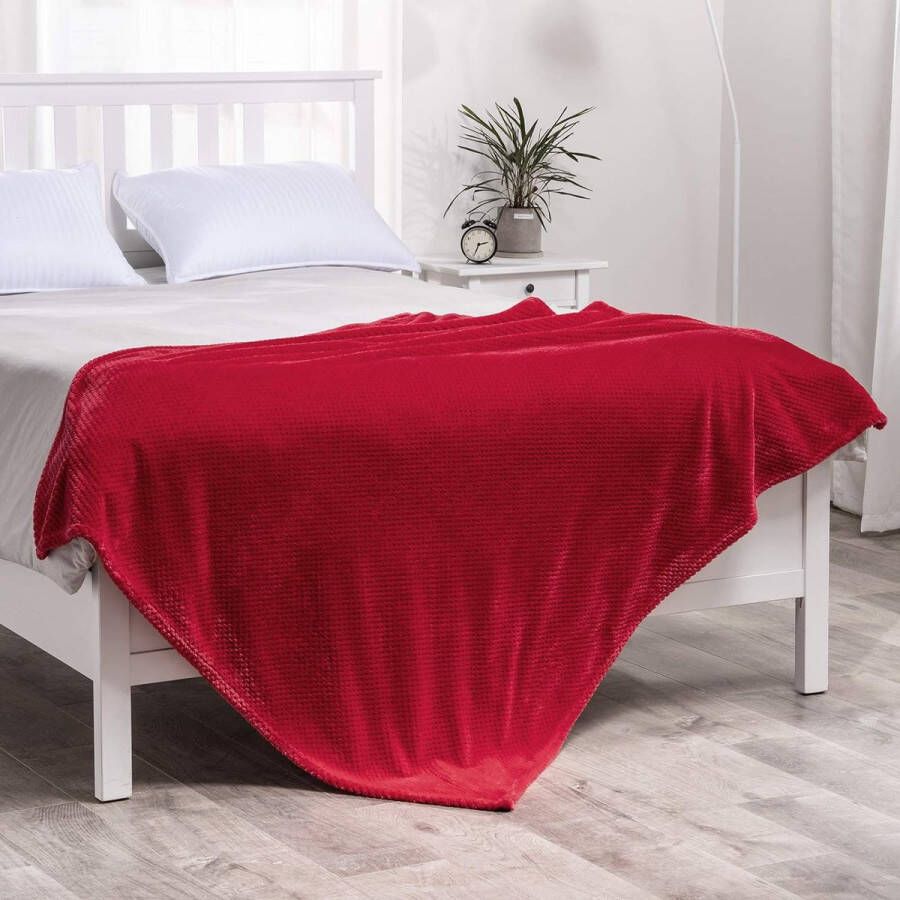 Winterdeken flanel granulaatpatroon 1 stuk zeer zacht comfortabel duurzaam warm voor bank stoel rust- en dutje 170 x 210 cm rood