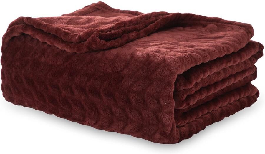 Winthome Knuffeldeken Fluffy Soft Warme Deken voor de Bank Fleece Deken Gezellig Gemakkelijk te Verzorgen Deken voor Kinderen Tieners Volwassenen Bankdeken Geschikt voor Alle Seizoenen (220x240cm Wijnrood)