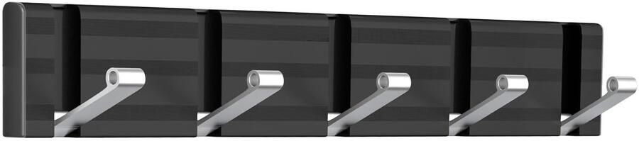 Wisfame Stevige Kapstokhaken Wandmontage Aluminium Kapstok met 5 Opvouwbare Haken Ruimtebesparende Kapstokhaken voor Badkamer Slaapkamer Hal Deur (Zwart Zilver)