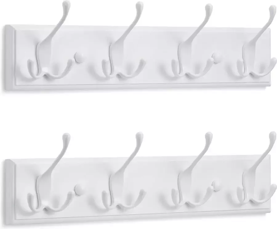 Wit (2 stuks) – kapstok wit met 4 haken – 42 cm – wandkapstokhaken – wandkapstokhaken voor gangen kleerkasten slaapkamers en badkamers