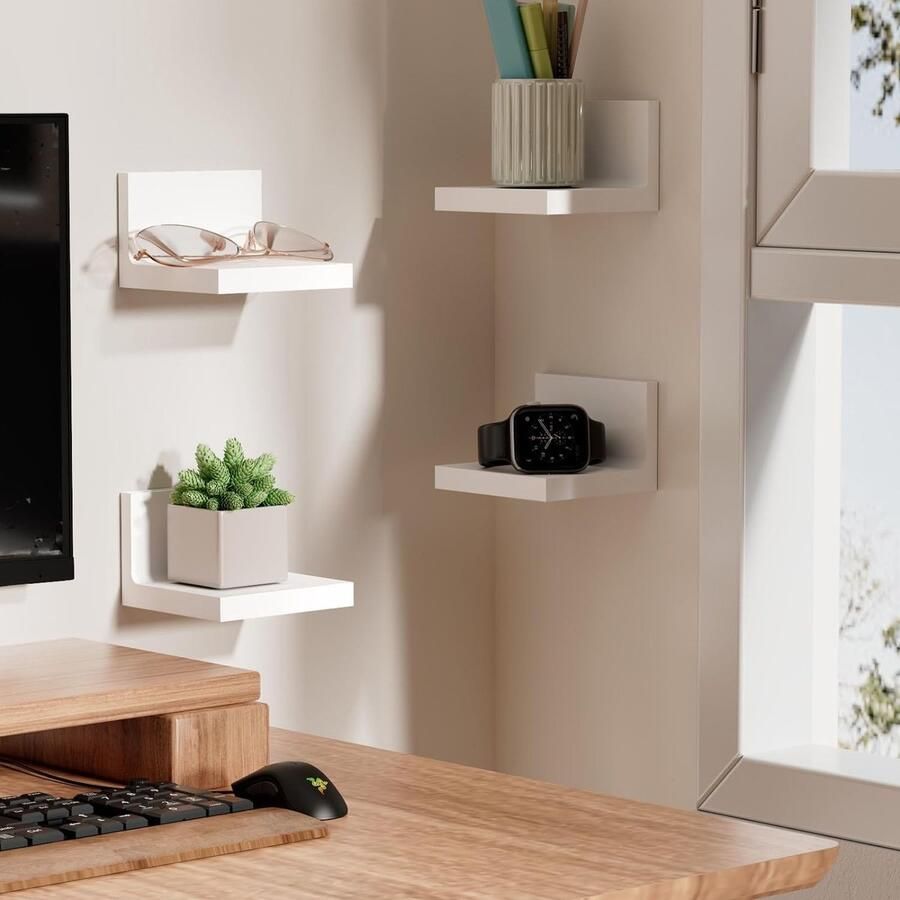 Wit 4 Pack Kleine Zwevende Plank Mini Wandplank Kleine Plank Voor Wanddecoratie (Pak van 4)