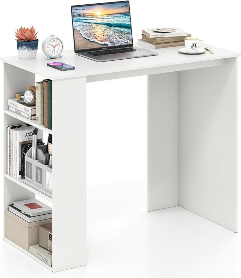 Wit Bureau met Geïntegreerde Boekenkast Compacte Computertafel voor Kleine Ruimtes 90 x 45 x 75 cm