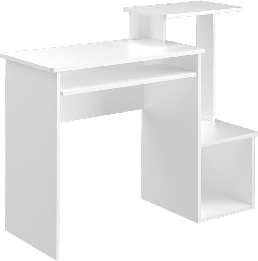 Wit Bureau met Uittrekbare Toetsenbordplank en Open Planken – 106 x 40 cm