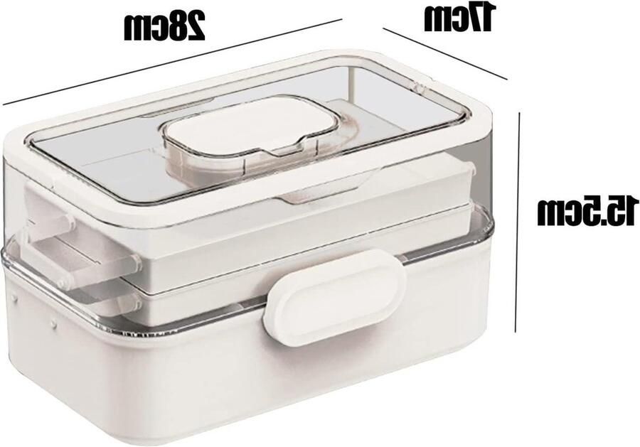 Wit Draagbare EHBO-geneeskunde Opbergdoos 3 Laag Geneeskunde Kast Organizer Huishoudelijke Geneeskunde Opbergdoos Medicatie Organizer 28 * 17 * 15 cm Met Handvat