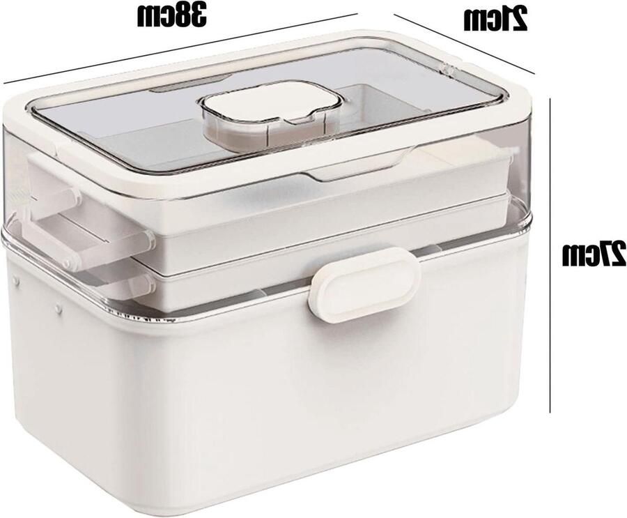 Wit Draagbare EHBO-geneeskunde Opbergdoos 3 Laag Geneeskunde Kast Organizer Huishoudelijke Geneeskunde Opbergdoos met Handvat Medicatie Organizer Case 38 * 21 * 17 cm