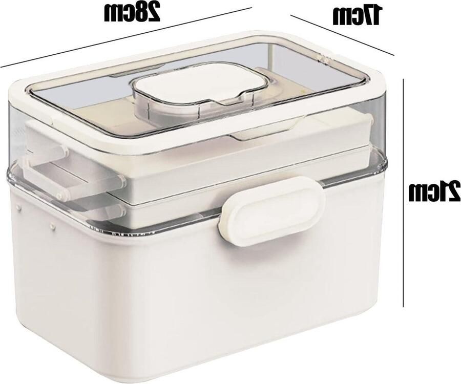 Wit Draagbare EHBO-geneeskunde Opbergdoos 3 Laag Geneeskunde Kast Organizer Huishoudelijke Geneeskunde Opbergdoos Medicatie Organizer Case Handvat Groot 28 * 21 * 17 cm