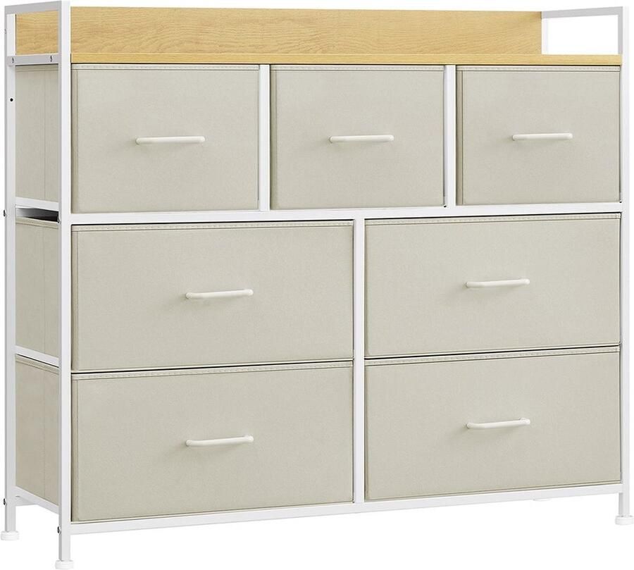Rootz Living Rootz Wit dressoir met 6 laden Houten kist Stoffen ladefronten Spaanplaat 28 5 cm x 98 cm x 85 cm Organisator 6 laden