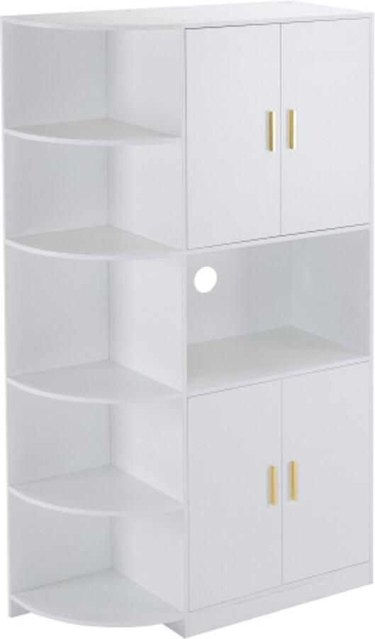 Zonder merk Gotagee wit dressoir met flexibele hoekplanken (links of rechts te monteren) voor keuken eetkamer woonkamer kantoor of slaapkamer gouden handgrepen