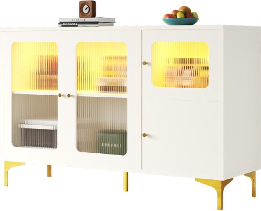 Zonder merk Gotagee wit dressoir met glazen deur sfeervol licht veel opbergruimte geschikt voor eetkamer