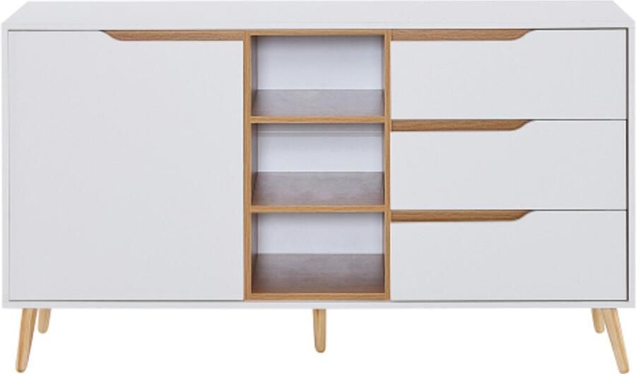 GOTAGEE Wit dressoir met planken 3 lades en open opbergruimte 140 x 40 x 80 5 cm met anti-kantelconstructie voor keuken eetkamer en woonkamer