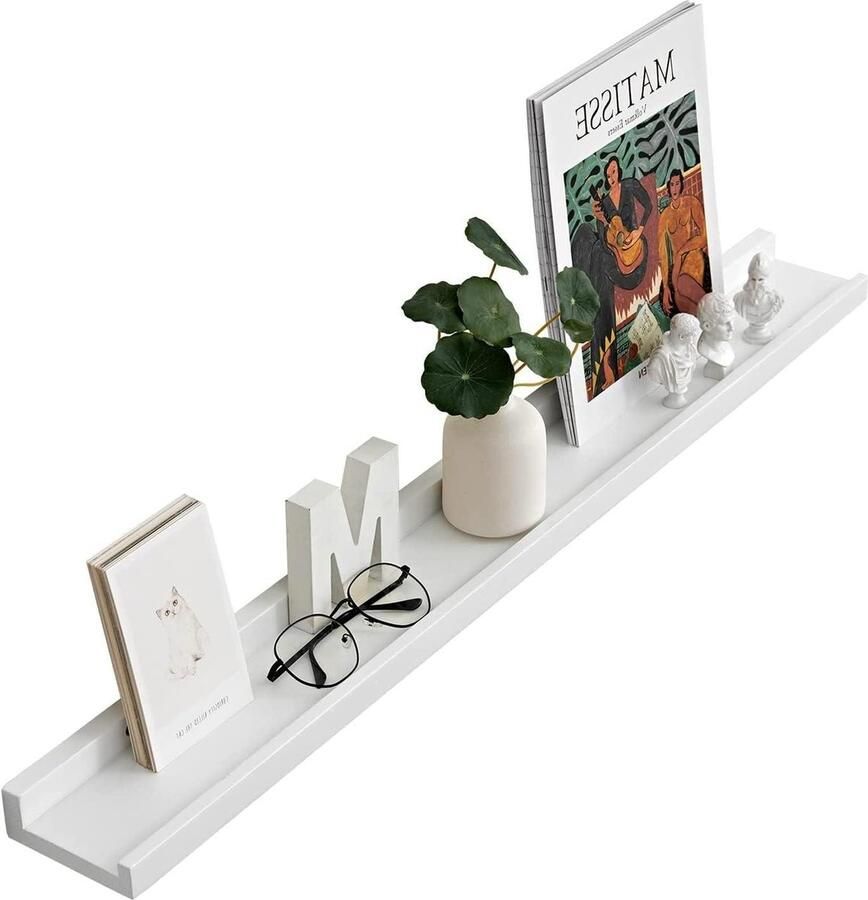 Wit eikenhouten drijvende plank 50 cm Foto rand wandgemonteerd displayrek kruidenrek Decoratieve wandplank radiatorplank Eenvoudig te installeren voor slaapkamer keuken woonkamer hal