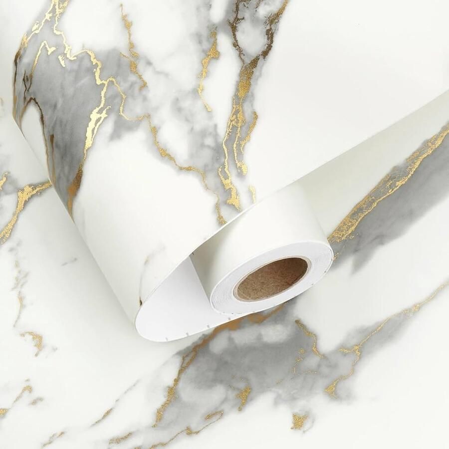 Wit en Goud Marmer Behang Zelfklevend 1 stuk Vinyl