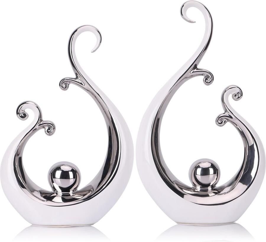 Wit en zilveren keramisch beeld moderne abstracte kunst luxe middelpunt witte en zilveren planken boekenplank- en eettafeldecoraties veelzijdige salontafel tv-standaard woondecoratie en