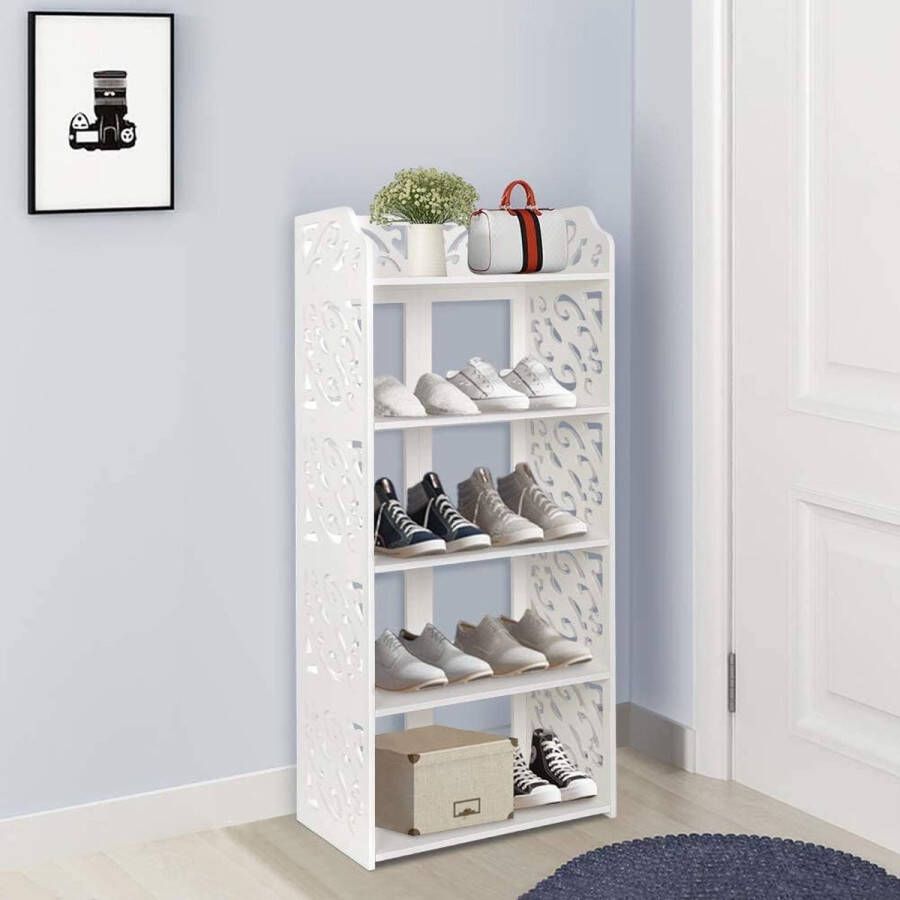 Wit gesneden schoenenkast Thuis gesneden schoenenkast Opslaghouder Schoenenrek Stand Boekenplank CD-display (5 lagen 40×23×90cm)