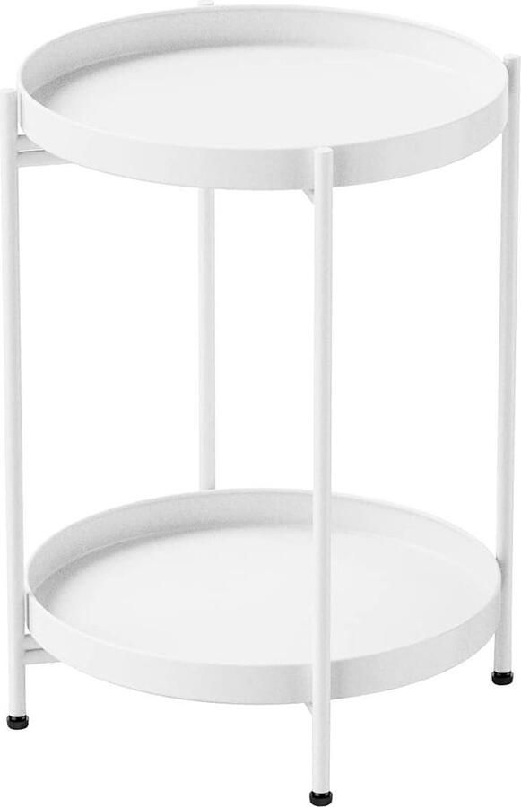 Wit metalen bijzettafel rond afneembaar blad diameter 40 x h 50 cm salontafel nachtkastje voor woonkamer slaapkamer kantoor