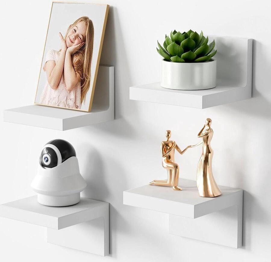 Witte Mini Zwevende Plank Wandplanken voor Decoratie 4 Stuks Wit