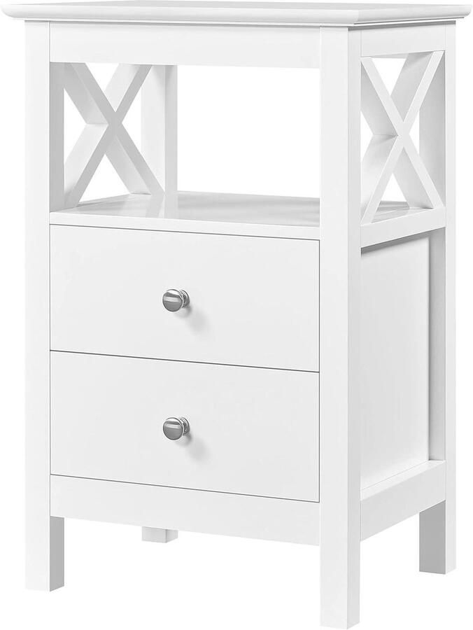 Wit nachtkastje met 2 laden Modern design Voor boxspringbed Bijzettafel voor slaapkamer en woonkamer Opbergtafel 40 x 30 x 60 cm