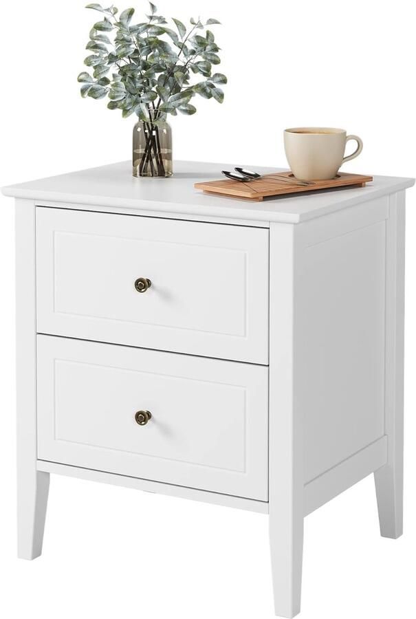 Wit Nachtkastje Met 2 Laden – Vintage Bijzettafel Voor Slaapkamer En Woonkamer 50x40x55 5 cm