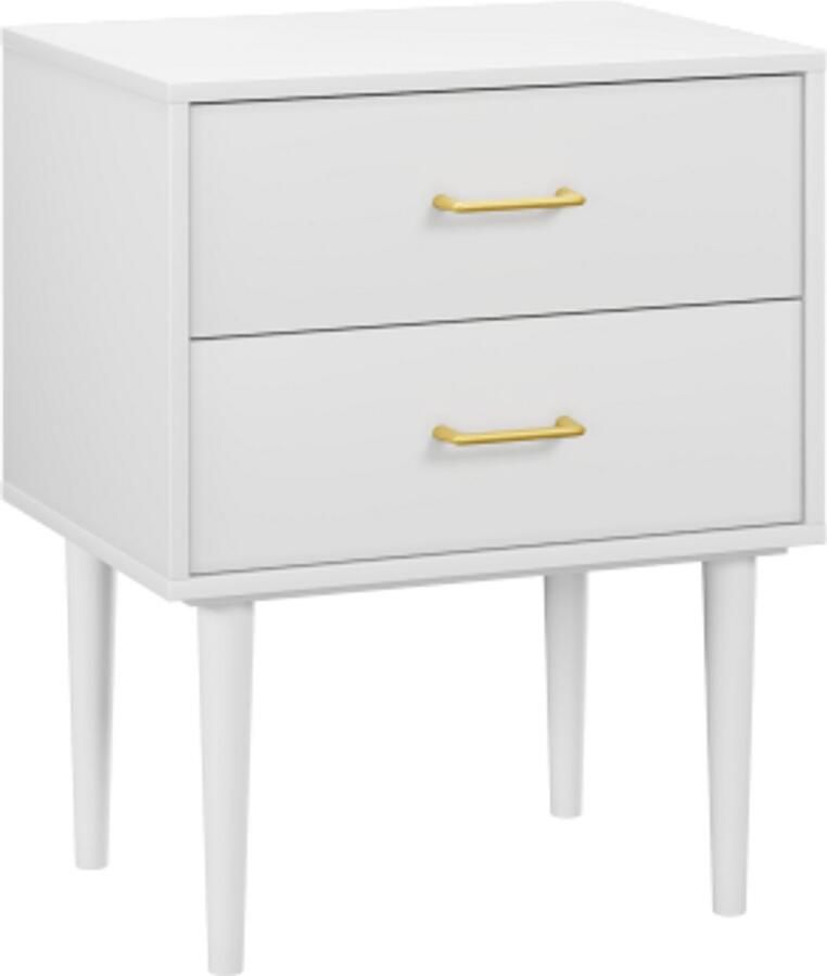 GOTAGEE Wit nachtkastje met 2 lades slaapkamer nachtkastje modern nachtkastje met houten poten