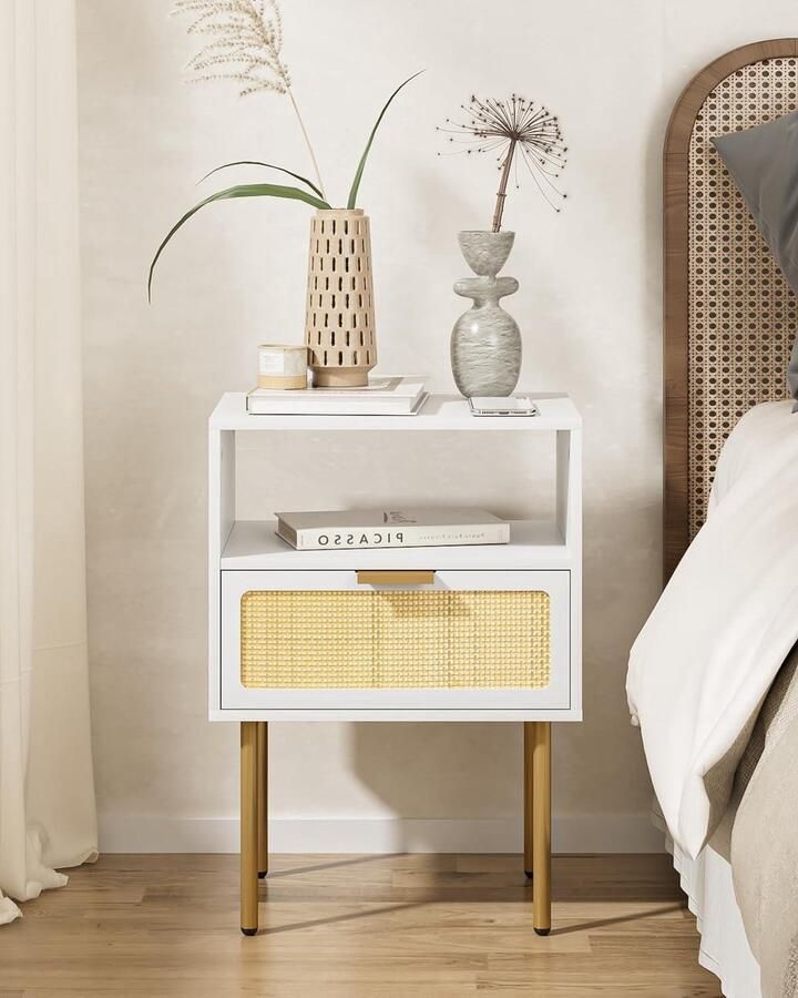 Nachtkastje met lade en plank wit nachtkastje rotan stijl 1 stuk