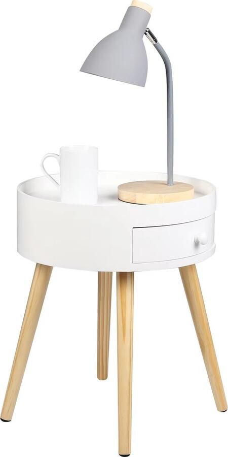 Wit Nachtkastje Met Lade Houten Ronde Nachtkastje Moderne Bijzettafel Tafel Voor Woonkamer Slaapkamer Hal Multifuctioneel