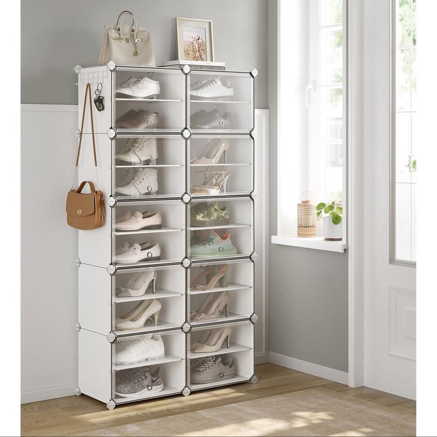 Rootz Living Rootz Wit opbergrek met 10 vakken Organisatorrek Kunststof planken ABS kunststof connector PP kunststof bord Stalen frame 32 cm x 165 cm x 125 cm Lichtgewicht Eenvoudige montage Veelzijdige opbergoplossing