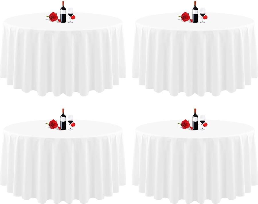Wit rond tafelkleed set van 4 premium polyester 90 inch