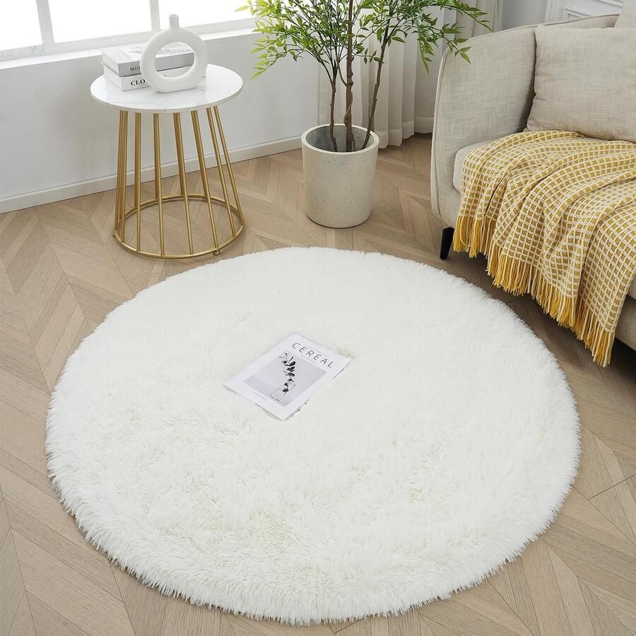 Wit rond vloerkleed kinderkamer zacht en wollig 120 cm