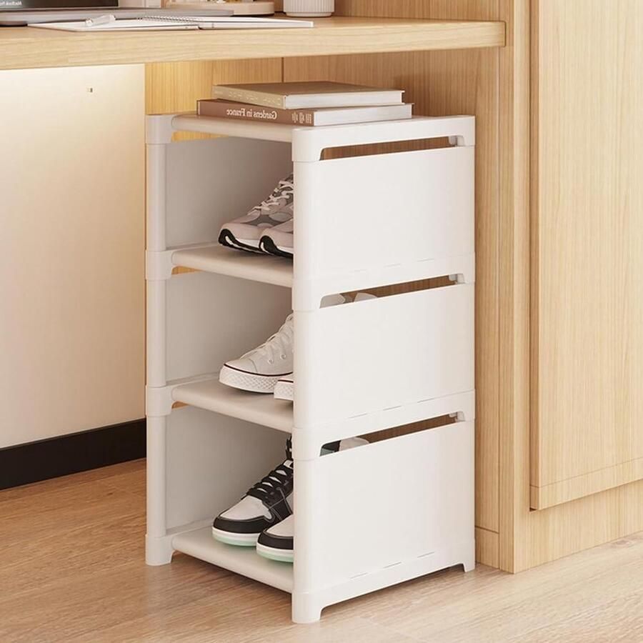 Wit smal 8 niveaus schoenenrek Ruimtebesparende schoenenopbergorganizer stapelbare schoenenplank voor hal slaapkamer