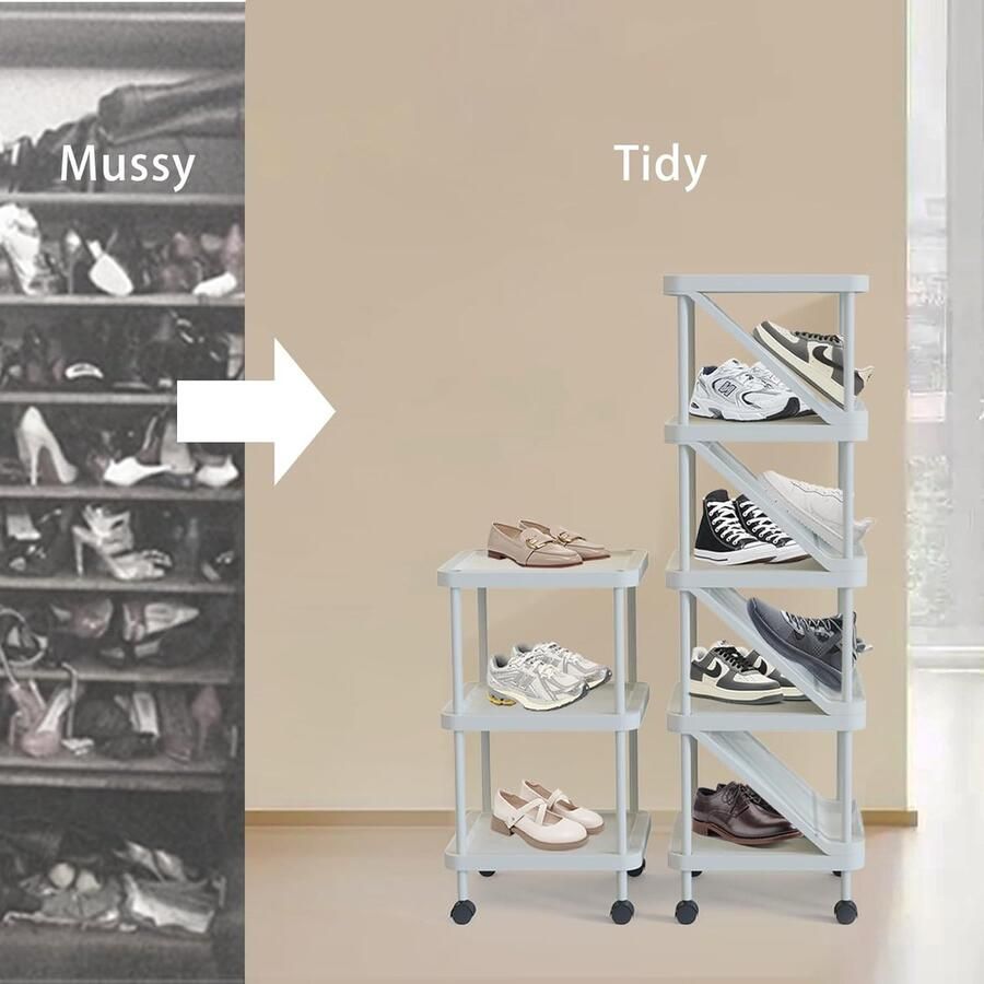 Wit Smal Schoenenrek 9 Etages met Wielen Ruimtebesparend Kunststof Voor Hal Slaapkamer Ingang 32 x 28 x 103 cm