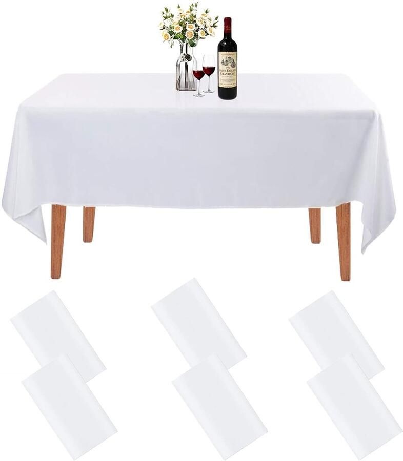 Wit Tafelkleed Waterdicht en Oliebestendig Set van 6 137 x 274 cm
