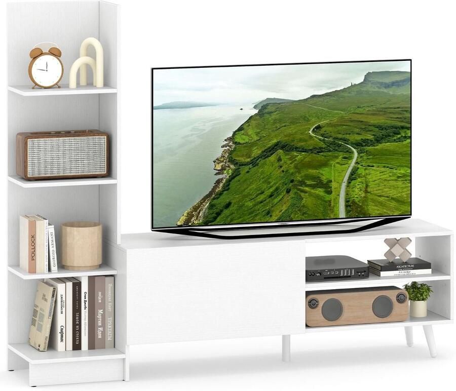 Wit TV-meubel – Geschikt voor TV s tot 50 inch – Entertainment center met boekenkast en verstelbare plank