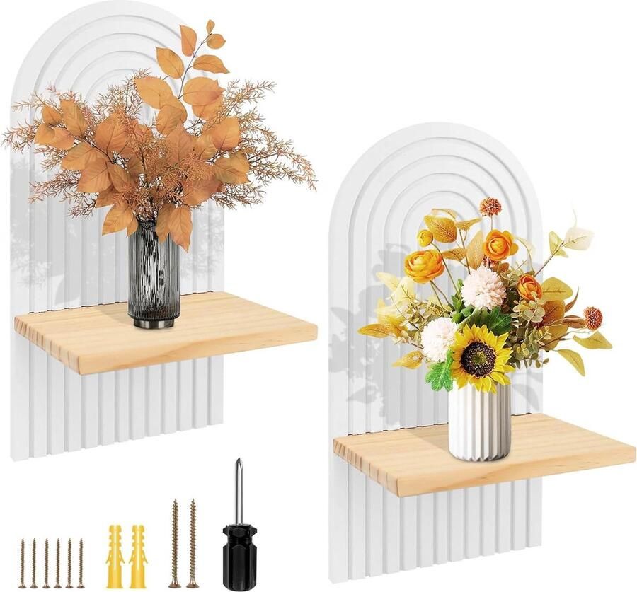 Wit wandrek in Boheemse stijl design wandplanken 2 stuks wit