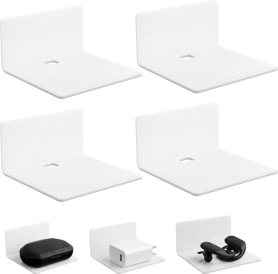 Wit wandrek set van 4 zelfklevende planken zonder boren zwevend rek voor badkamer en keuken Wandrek