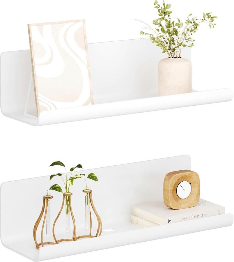 Wit wandrek zonder boren Set van 2 zwevende planken met kabelclips voor keuken badkamer en meer (30 x 10 x 8 cm)