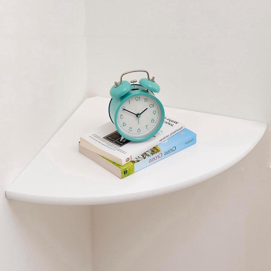 Wit zwevend hoekrek van eikenhout wandplank voor planten en luidsprekers 1 stuk wit eikenhout unieke rondingen